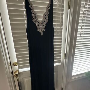 Soma Long Black Katherine Gown with Cream Lace